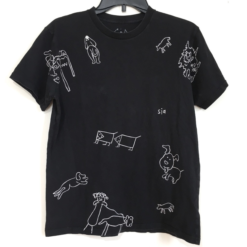 SIA USA TEE Novelty Concert Merch Dog Stick Figure Black Organic Cotton T- Shirt